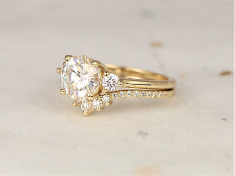 2ct Colette 8mm & Aldis 14kt Moissanite Round Three Stone Bridal Set - Rosados Box