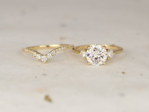 2ct Colette 8mm & Aldis 14kt Moissanite Round Three Stone Bridal Set - Rosados Box