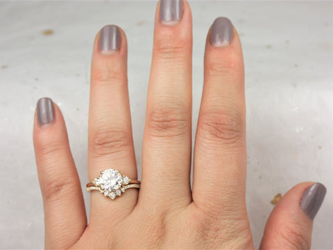 2ct Colette 8mm & Aldis 14kt Moissanite Round Three Stone Bridal Set - Rosados Box