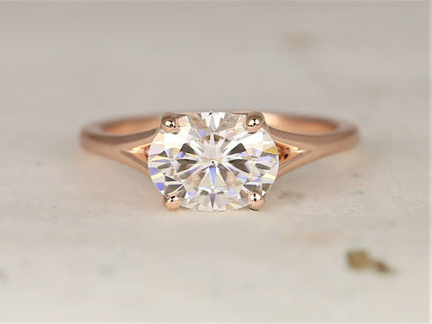 2ct Margo 9x7mm 14kt Rose Gold Moissanite Mermaid Split East West Oval Solitaire Ring - Rosados Box