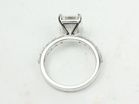 3.90ct Nadege 10x8mm 14kt White Gold Forever One Moissanite Diamonds Pave Emerald Solitaire Engagement Ring - Rosados Box