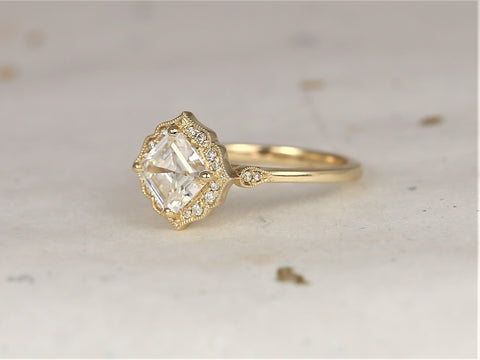 1.30ct Leena 6.5mm 14kt Gold Moissanite Diamond WITH Milgrain Art Deco Asscher Kite Halo Ring,Unique Halo Ring,Asscher Cut Ring