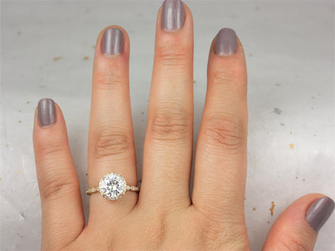 2ct Georgia 8mm 14kt Gold Moissanite Diamond Art Deco Round Halo WITH Milgrain Engagement Ring,Dainty Vintage Halo Ring