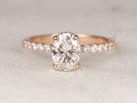 1.50ct Vera 8x6mm 14kt Rose Gold Moissanite Diamond Scarf Oval Halo Solitaire Ring - Rosados Box