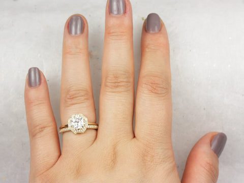 1.25ct Winona 7mm 14kt Gold Moissanite Diamond WITH Milgrain Unique Octagon Halo Bridal Set,Art Deco Wedding,Promise Ring