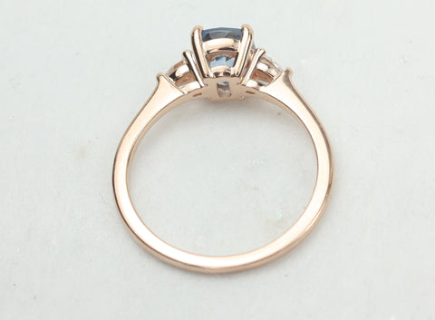 1.67ct Ready to Ship Petite Ellis 14kt Rose Gold Cornflower Blue Sapphire Diamond Elongated Cushion 3 Stone Ring - Rosados Box