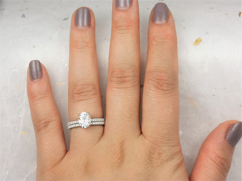 1.50ct Viviana 8x6mm 14kt Gold Moissanite Diamond Dainty Pave Oval Solitaire Bridal Set,Oval Scarf Halo Ring