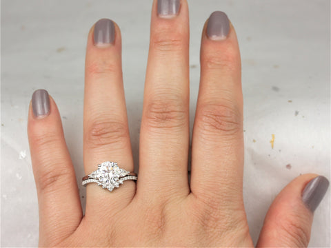 2cts Elise 8mm & Aldis 14kt Moissanite Diamond Art Deco Round Bridal Set - Rosados Box