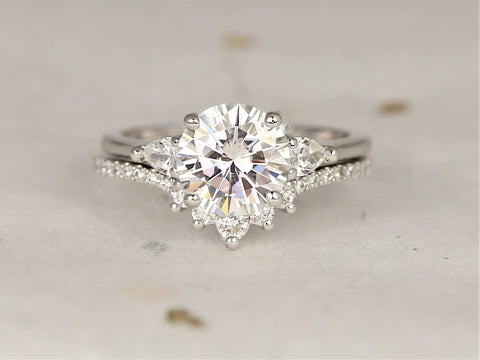 2cts Elise 8mm & Aldis 14kt Moissanite Diamond Art Deco Round Bridal Set - Rosados Box
