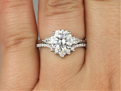 2cts Elise 8mm & Aldis 14kt Moissanite Diamond Art Deco Round Bridal Set - Rosados Box