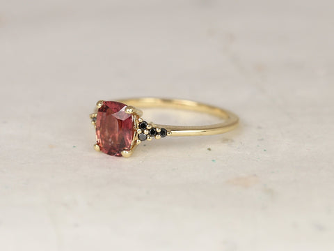 1.35ct Ready to Ship Marlow 14kt Gold Rustic Rose Red Sapphire Black Diamond Cluster Ring - Rosados Box