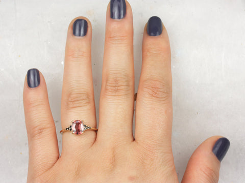 1.35ct Ready to Ship Marlow 14kt Gold Rustic Rose Red Sapphire Black Diamond Cluster Ring - Rosados Box