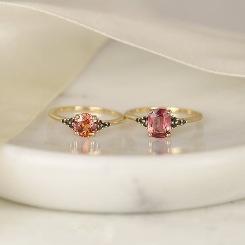 1.35ct Ready to Ship Marlow 14kt Gold Rustic Rose Red Sapphire Black Diamond Cluster Ring - Rosados Box