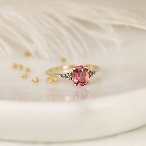 1.35ct Ready to Ship Marlow 14kt Gold Rustic Rose Red Sapphire Black Diamond Cluster Ring - Rosados Box