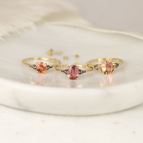 1.35ct Ready to Ship Marlow 14kt Gold Rustic Rose Red Sapphire Black Diamond Cluster Ring - Rosados Box