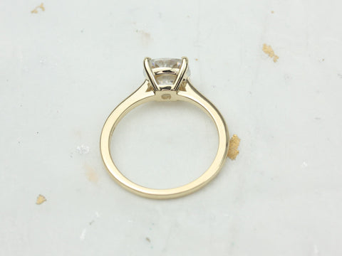 2ct Delta 7.5mm 14kt Solid Gold Forever One Moissanite Minimalist Dainty Cathedral Cushion Solitaire Engagement Ring