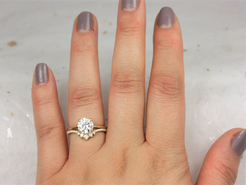 1.50ct Skinny Alberta 7.5mm & Aldis 14kt Moissanite Diamond Round Solitaire Bridal Set,Round Engagement Ring,Unique Ring,Anniversary Gift