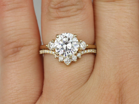 2ct Colette 8mm & Aldis 14kt Moissanite Round Three Stone Bridal Set - Rosados Box