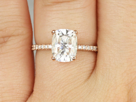 2.30ct EXTRA LOW Talia 9x7mm 14kt Rose Gold Moissanite Diamond Elongated Cushion Solitaire Ring - Rosados Box