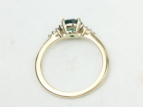 Malia 6mm 14kt Gold Green Emerald Diamond Art Deco Dainty 3 Stone Round Cluster Ring,May Birthstone,Anniversary Gift