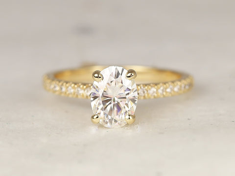 1.50cts Yulia 8x6mm 14kt Gold Moissanite Diamond Art Deco Oval Engagement Ring,Unique Oval Solitaire Ring