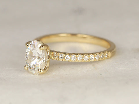 1.50cts Yulia 8x6mm 14kt Gold Moissanite Diamond Art Deco Oval Engagement Ring,Unique Oval Solitaire Ring