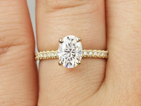 1.50cts Yulia 8x6mm 14kt Gold Moissanite Diamond Art Deco Oval Engagement Ring,Unique Oval Solitaire Ring