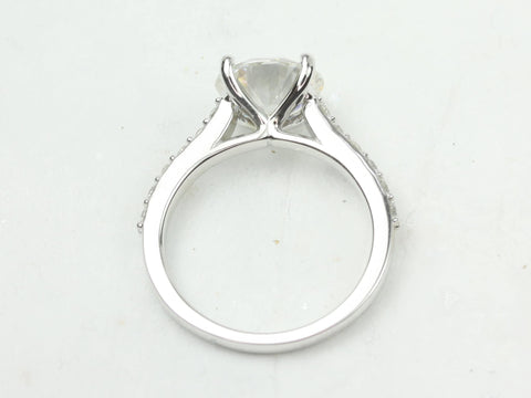 2.70ct Tracy 9mm 14kt White Gold Forever One Moissanite Diamond Minimalist Pave Solitaire Cathedral Round Engagement Ring - Rosados Box