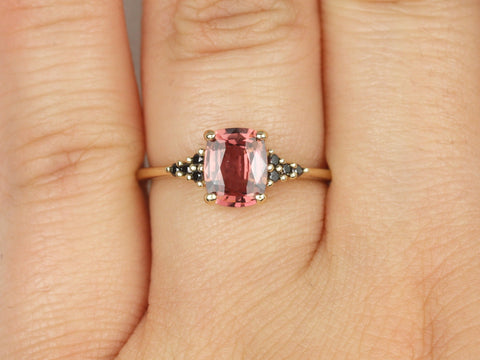 1.35ct Ready to Ship Marlow 14kt Gold Rustic Rose Red Sapphire Black Diamond Cluster Ring - Rosados Box