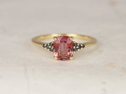 1.35ct Ready to Ship Marlow 14kt Gold Rustic Rose Red Sapphire Black Diamond Cluster Ring - Rosados Box