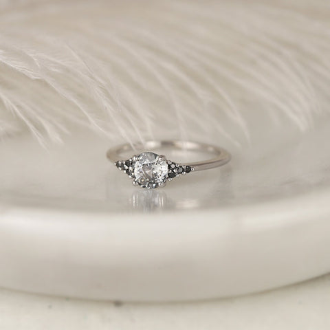 1ct Ready to Ship Malia 14kt White Gold Silver Grey Zircon Black Diamonds Cluster Ring - Rosados Box