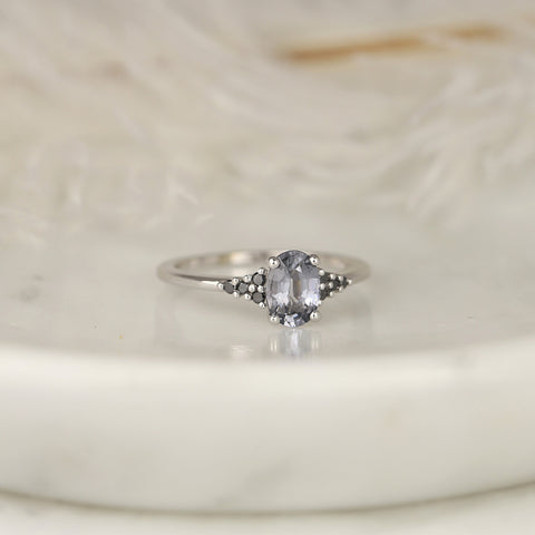 0.87ct Ready to Ship Maddy 14kt White Gold Chrome Purple Grey Spinel Black Diamond Dainty Oval Cluster Ring - Rosados Box