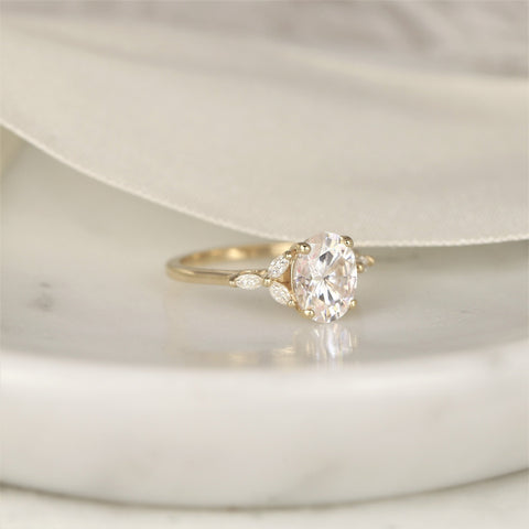 2ct Genesis 9x7mm 14kt Gold Moissanite Diamond Marquise Oval Cluster Ring - Rosados Box