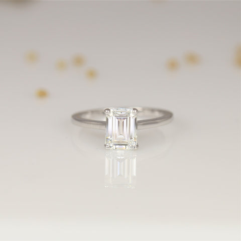 1.75ct Dina 8x6mm 14kt Moissanite Minimalist Emerald Cut Solitaire Ring - Rosados Box