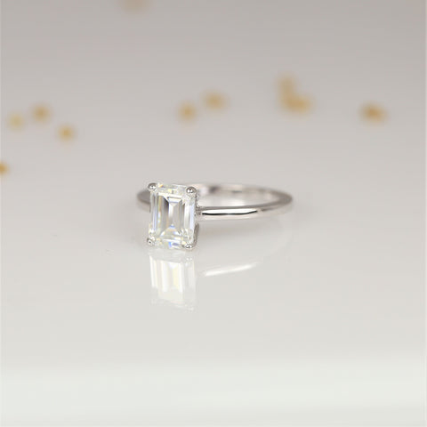 1.75ct Dina 8x6mm 14kt Moissanite Minimalist Emerald Cut Solitaire Ring - Rosados Box