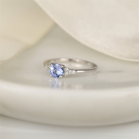 0.77ct Ready to Ship Malia 14kt White Gold Icy Cornflower Lavender Sapphire Diamonds Cluster Ring - Rosados Box