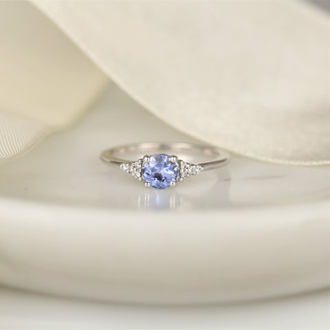 0.77ct Ready to Ship Malia 14kt White Gold Icy Cornflower Lavender Sapphire Diamonds Cluster Ring - Rosados Box