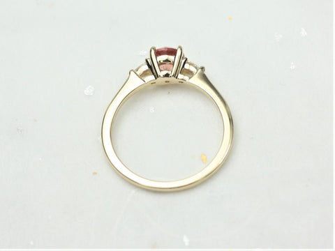 0.88ct Ready to Ship Petite Elise 14kt Gold Gumdrop Sorbet Peach Sapphire Diamond Minimalist 3 Stone Round Engagement Ring - Rosados Box