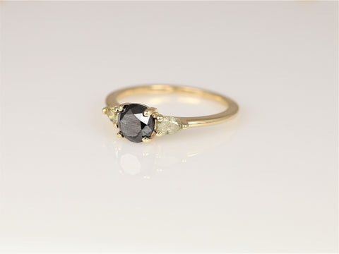 1.06ct Ready to Ship Elise 14kt Gold Black Diamond Unique Three Stone Ring - Rosados Box