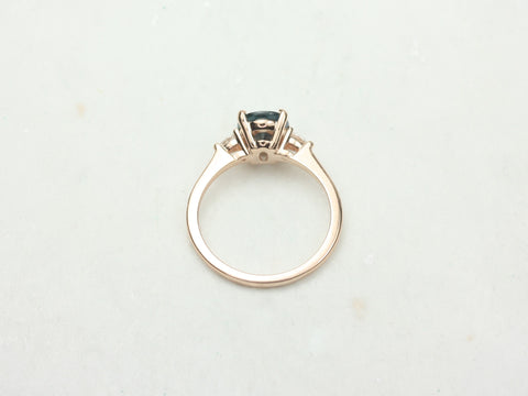 1.58cts Ready to Ship Petite Emery 14kt Rose Gold Ocean Blue Teal Sapphire Diamond Pear Three Stone Oval Ring - Rosados Box