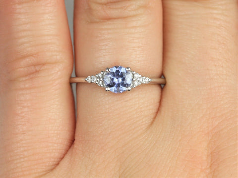 0.77ct Ready to Ship Malia 14kt White Gold Icy Cornflower Lavender Sapphire Diamonds Cluster Ring - Rosados Box