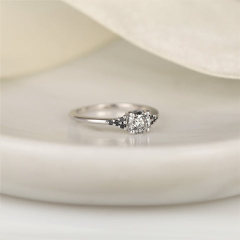 0.72ct Ready to Ship Malia 14kt White Gold Salt & Pepper Diamonds Cluster Ring - Rosados Box