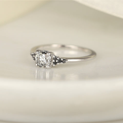 0.72ct Ready to Ship Malia 14kt White Gold Salt & Pepper Diamonds Cluster Ring - Rosados Box