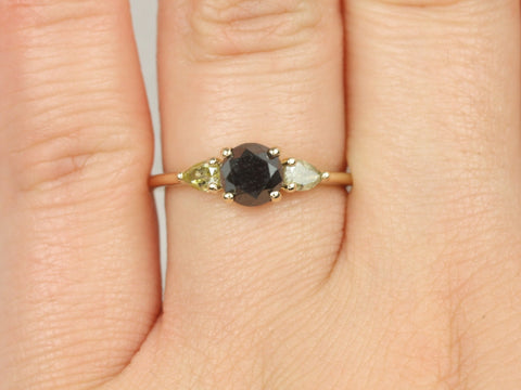 1.06ct Ready to Ship Elise 14kt Gold Black Diamond Unique Three Stone Ring - Rosados Box