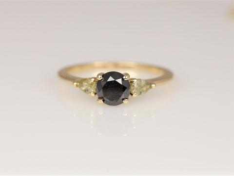 1.06ct Ready to Ship Elise 14kt Gold Black Diamond Unique Three Stone Ring - Rosados Box