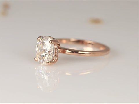 2ct Skylar 9x7mm 14kt Gold Moissanite Diamond Scarf Halo Solitaire Ring - Rosados Box