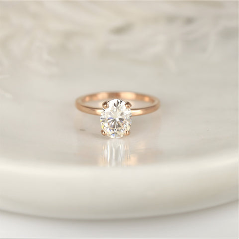 2ct Skylar 9x7mm 14kt Gold Moissanite Diamond Scarf Halo Solitaire Ring - Rosados Box