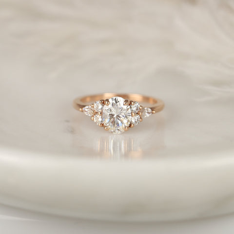 1.50ct Thea 8x6mm 14kt Rose Gold Moissanite Diamond Unique Cluster Ring - Rosados Box