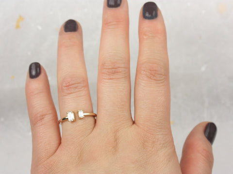 Camden 14kt Gold Moissanite Emerald Cut Open Cuff Ring - Rosados Box