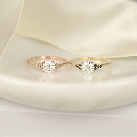 0.70ct Malia 6mm 14kt Gold OEC FB Moissanite Black Diamond Art Deco 3 Stone Cluster Ring - Rosados Box